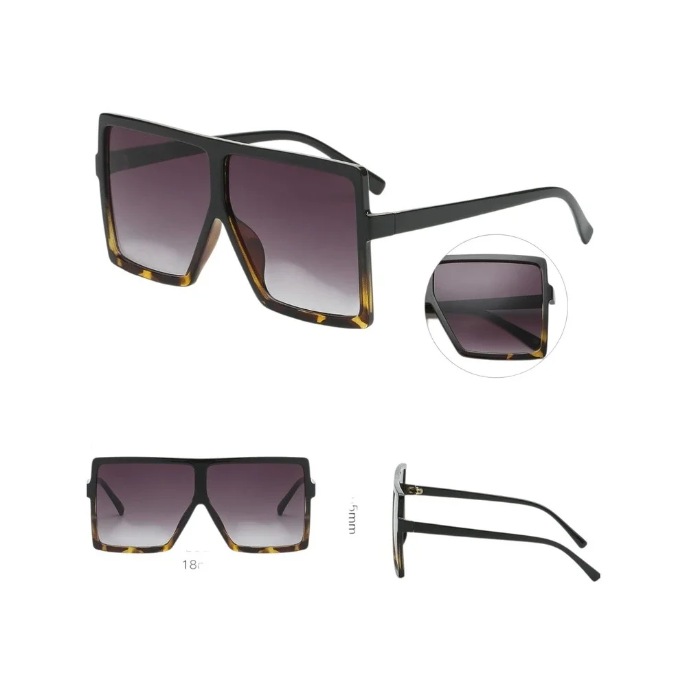 Oversized Square Sunglasses Women OS Black‎ Tortoise New Flat Top UV400